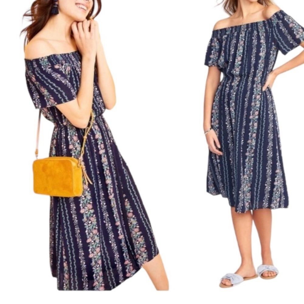 OLD NAVY Blue Off-the-shoulder Midi Dress